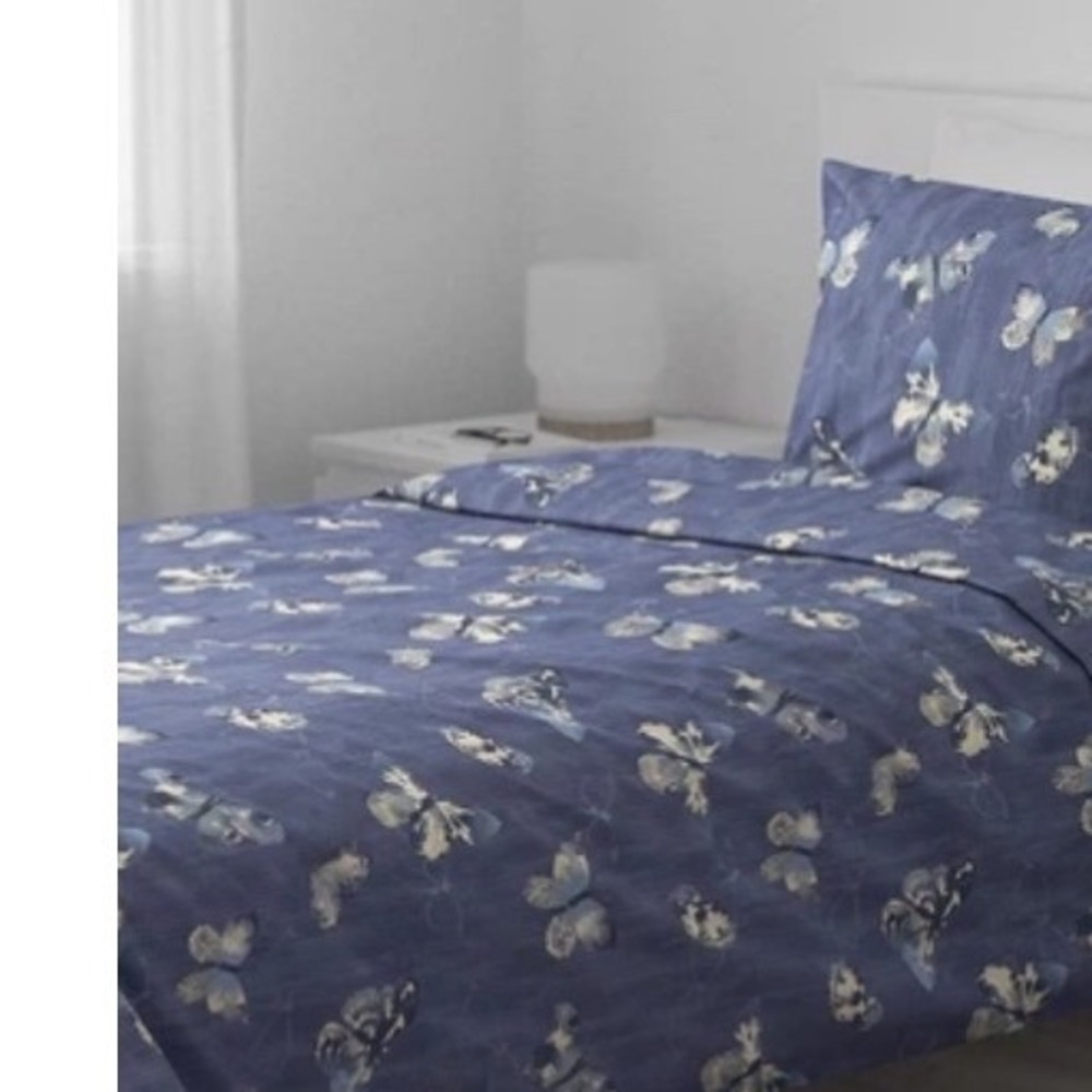 IKEA Bergkårel Butterfly Print Duvet Cover Blue 100% Cotton Cottagecore twin - Picture 1 of 6